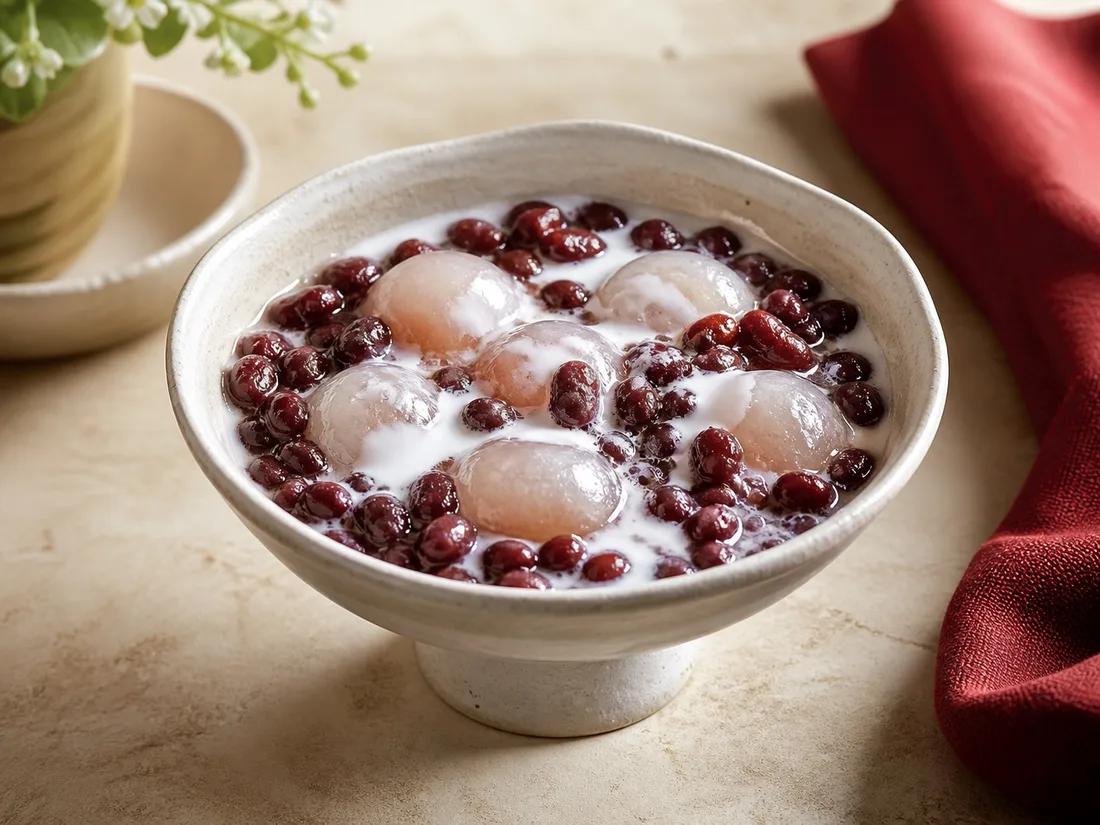 Red bean dessert with tapioca dumplings and coconut milk