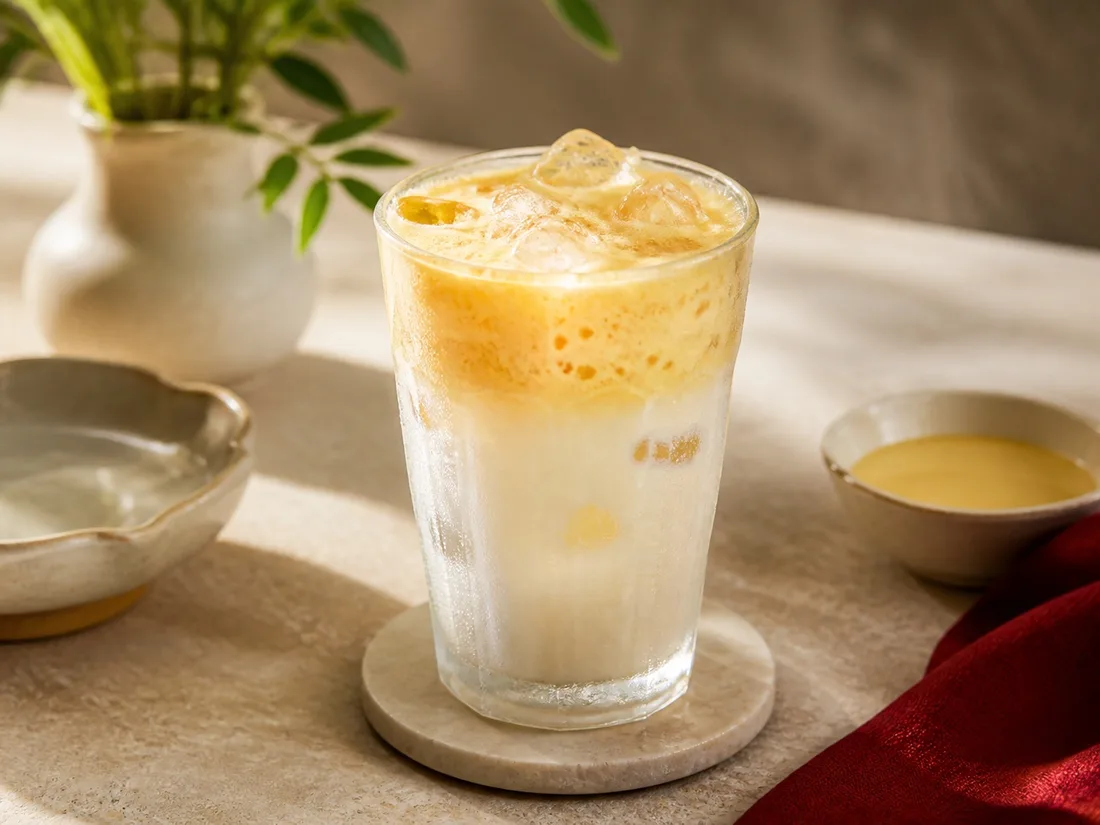 Creamy egg soda with condensed milk and ice